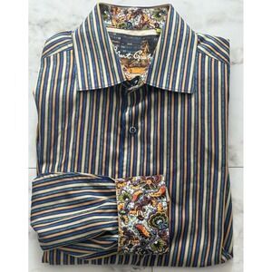 Robert Graham‎ Button Front Colorful Striped & Paisley Flip Cuff Shirt Size 2XL